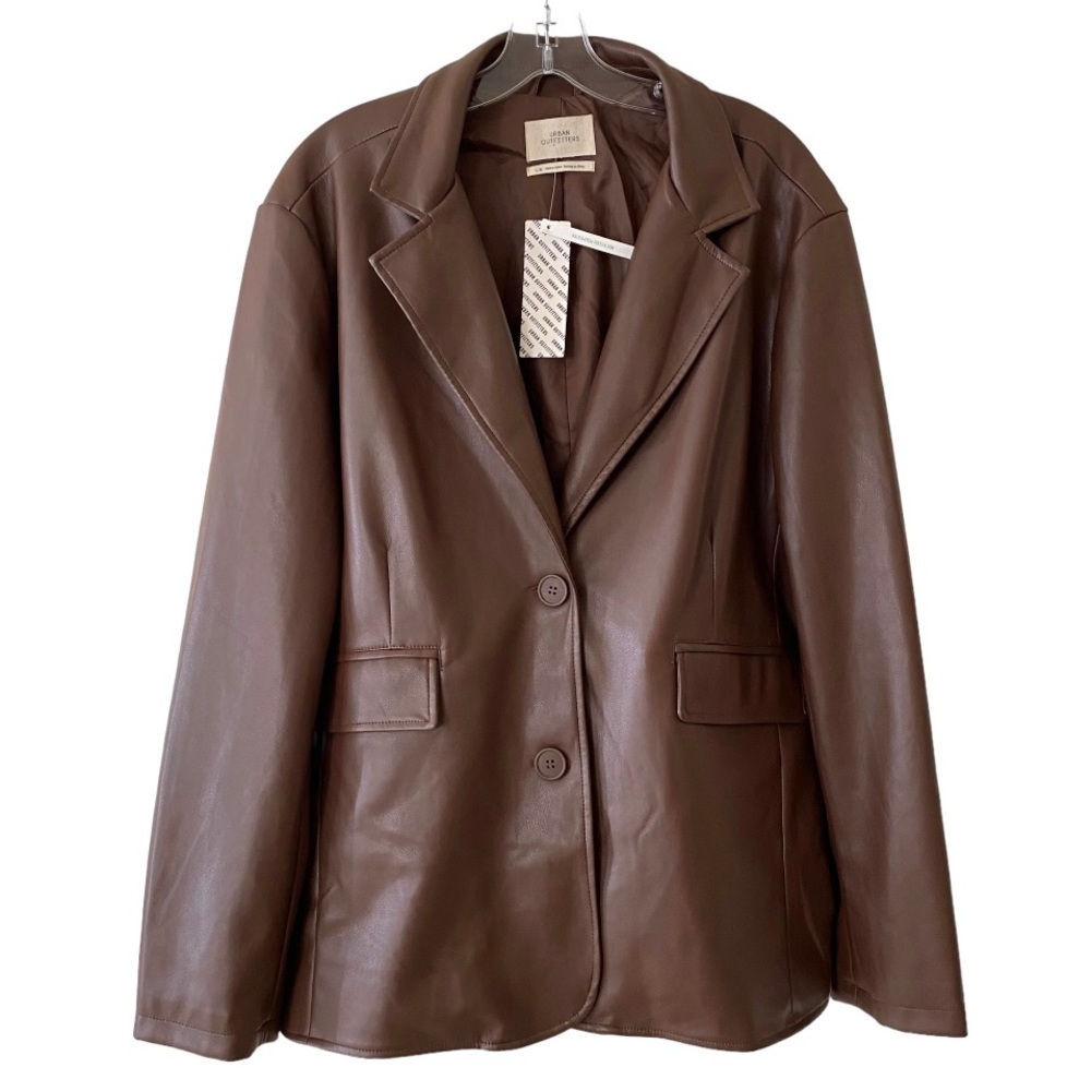 Brown Oversized Faux Leather Jules Blazer UO